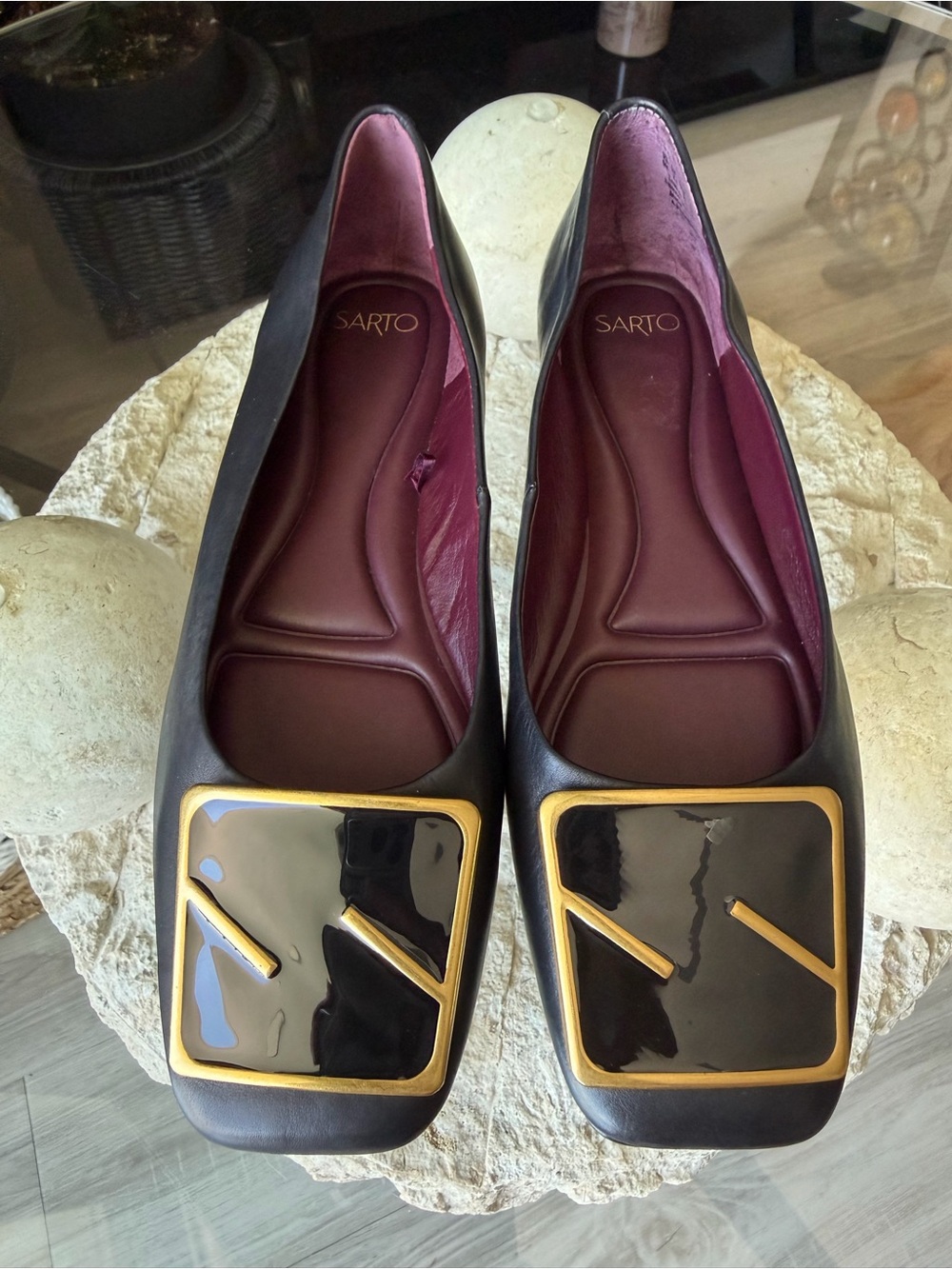 SARTO by Franco Sarto Flexa Amaya 3 Black Leather Square Toe Flats Size 6